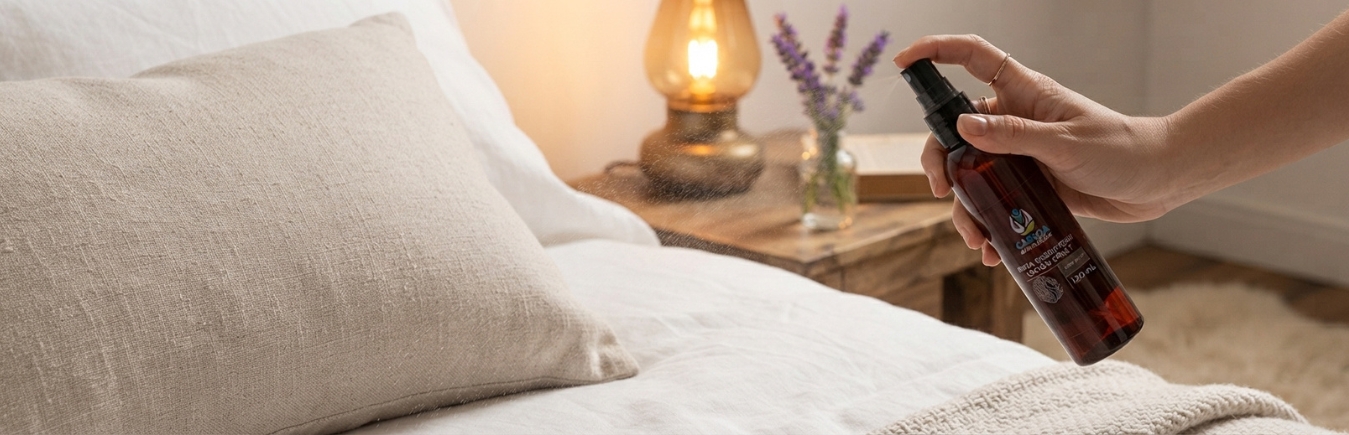 Uso de la brisa para almohada de Caricia Aromática en un ritual de descanso nocturno.