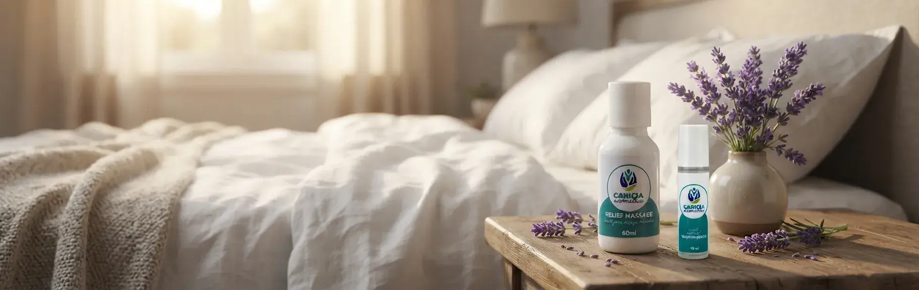 Manos aplicando aceite esencial en las sienes para aprender cómo hacer masajes relajantes en casa.